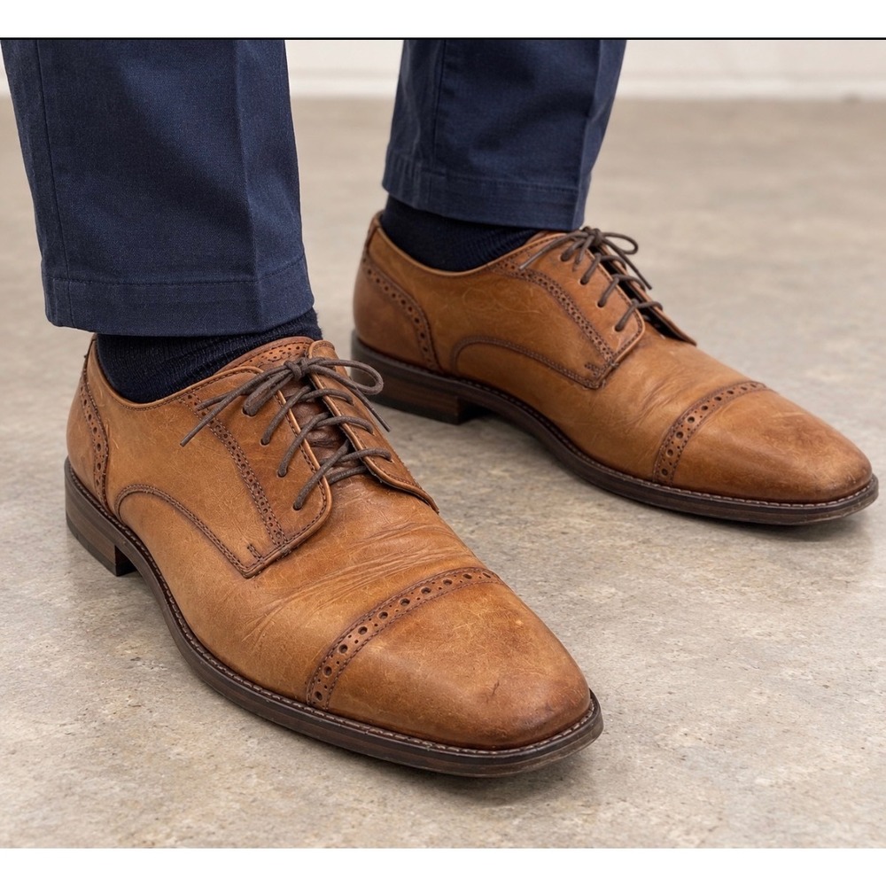 Cole Haan Grand OS Mens Tan Leather Cap Toe Brogue Oxford Shoes 8.5M